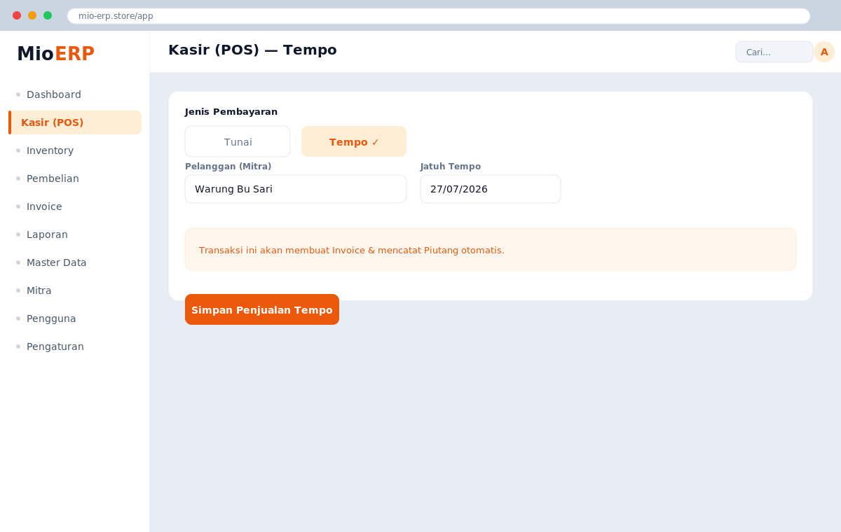 Transaksi POS dengan opsi pembayaran tempo dan pemilihan pelanggan